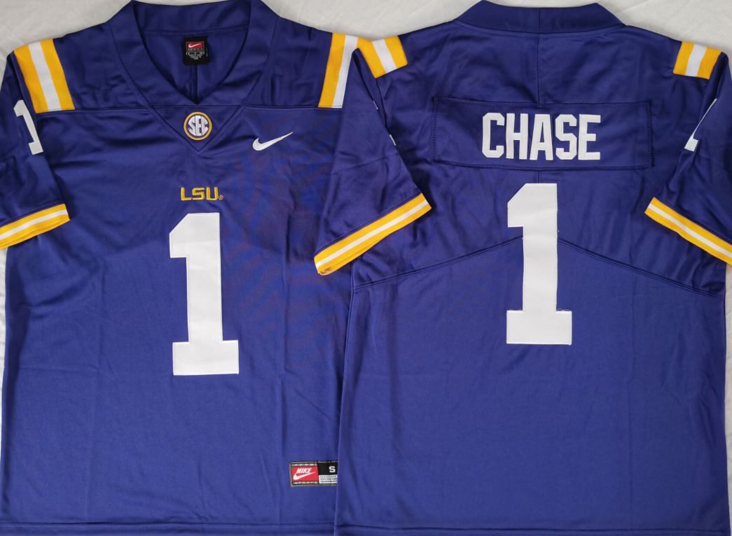 Men LSU Tigers #1 Chase Purple Nike 2025 NCAA Jersey